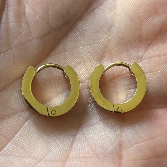 Mama Bling Other - Gold Tone 3.8mm Stainless Steel Stud Hoop Earrings NWT